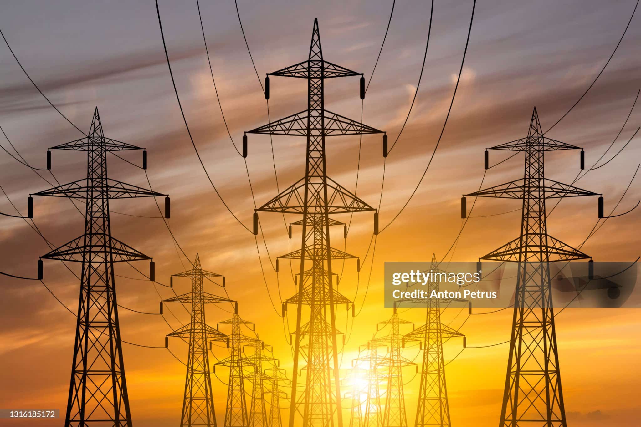 Power lines at sunset